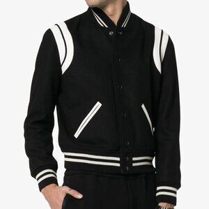 Saint Laurent Teddy Varsity Black White Jacket